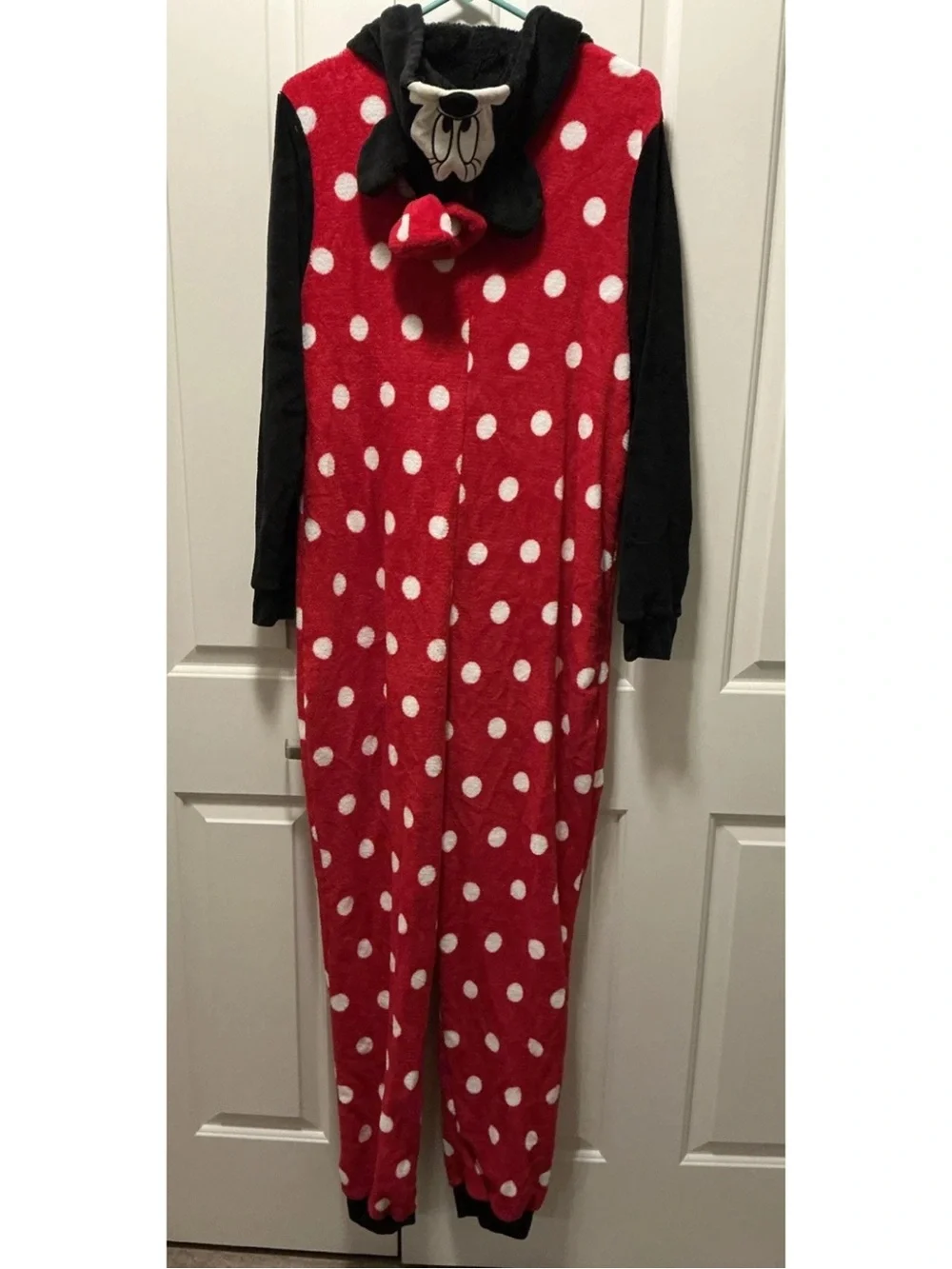 Disney Minnie Mouse One Piece Hooded Sleepwear Size XL (16-18) Very Soft EUC